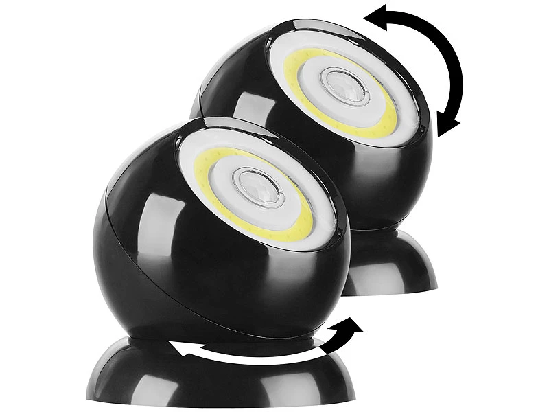 Lunartec Kabellose Lampen:2er-Set Ultrahelle COB-LED-Akku-Leuchten, PIR Sensor, 200 Lm, Schwarz – Bild 2