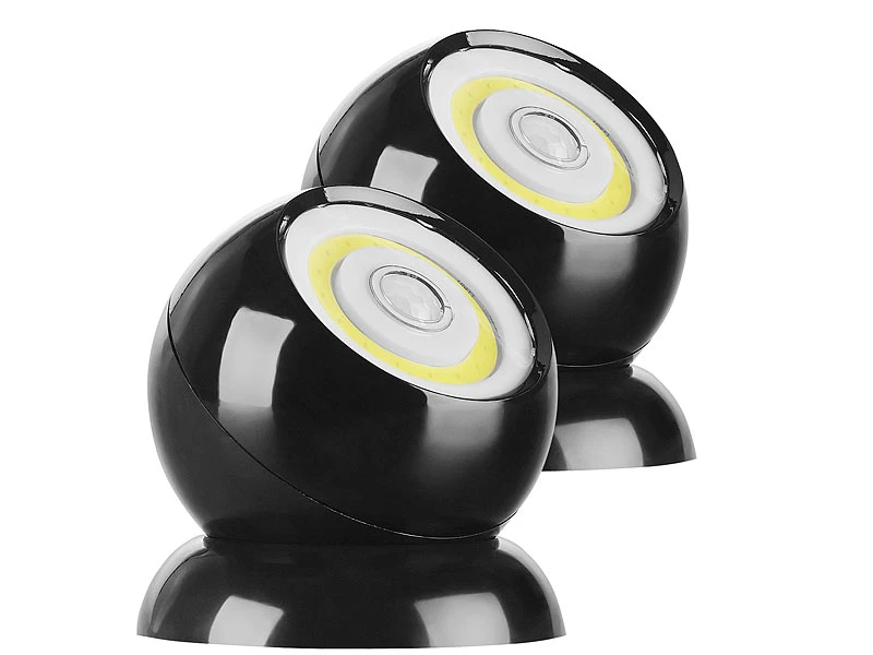 Lunartec Kabellose Lampen:2er-Set Ultrahelle COB-LED-Akku-Leuchten, PIR Sensor, 200 Lm, Schwarz – Bild 3