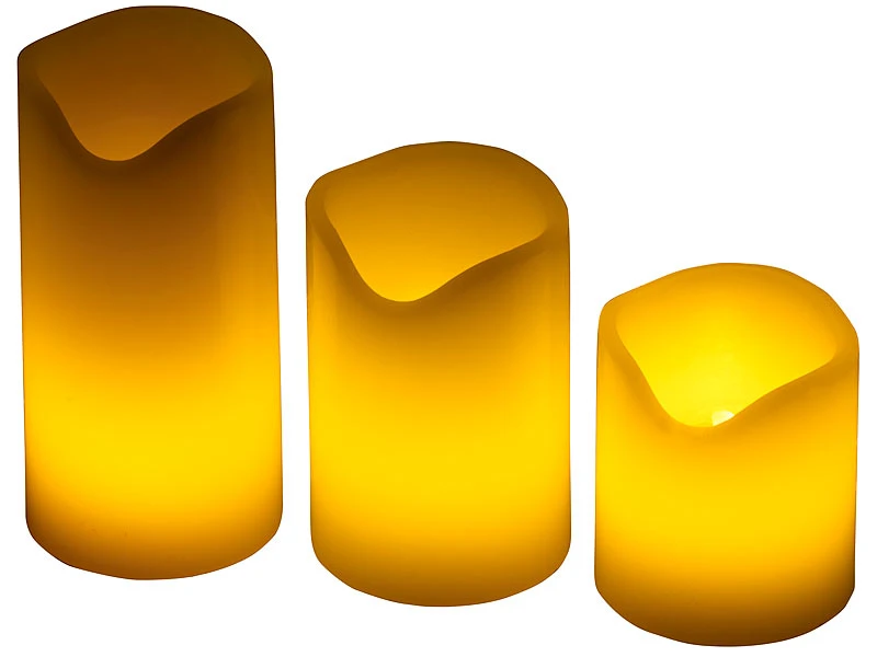 PEARL LED Kerzen Mit Batterie:3er-Set LED-Kerzen, Echtwachs-Mantel, Flacker-Flamme, Batteriebetrieb