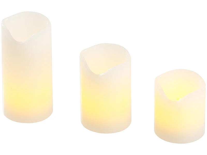 PEARL LED Kerzen Mit Batterie:3er-Set LED-Kerzen, Echtwachs-Mantel, Flacker-Flamme, Batteriebetrieb – Bild 8