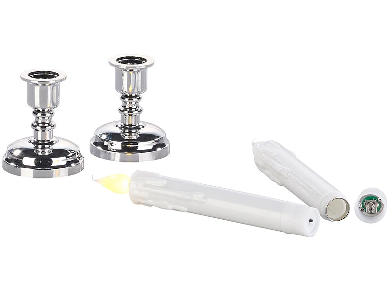 Britesta Helloween Kerzen:8er-Set LED-Stabkerzen Mit Silbernem KerzenstĂ€nder, Flackernde Flamme â Bild 5