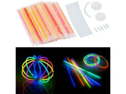 PEARL Leuchtstäbe:100 Knicklichter In 6 Neon-Leuchtfarben, Mit Steckverbindern, 20 Cm