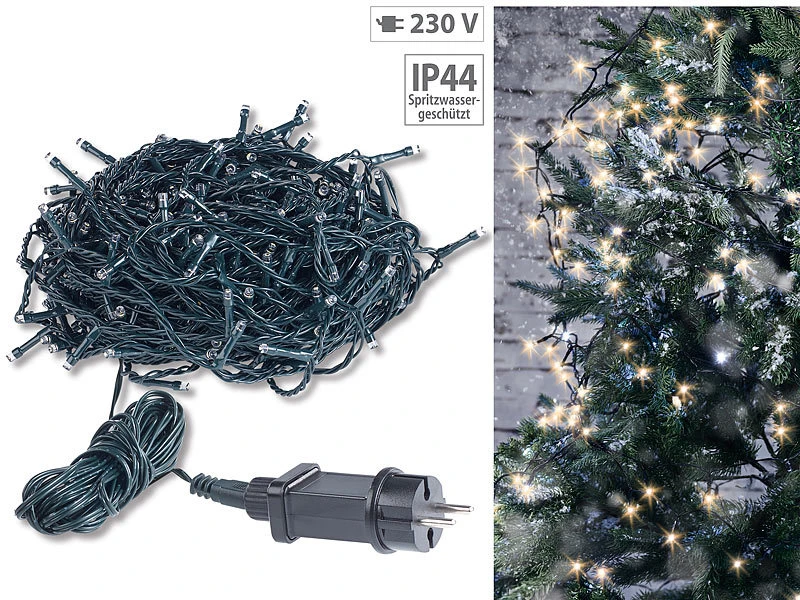 Lunartec LED Lichterkette Outdoor:LED-Lichterkette Mit 320 LEDs Für Innen & Außen, IP44, Warmweiß, 32 M