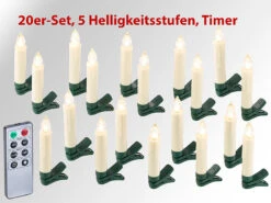 Lunartec Weihnachtsbaumkerze:20er-Set LED-Weihnachtsbaum-Kerzen Mit IR-Fernbedienung, Timer, Weiß