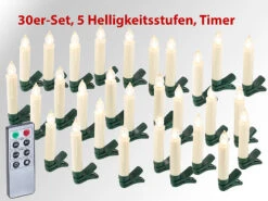 Lunartec Lichterkette Ohne Kabel:30er-Set LED-Weihnachtsbaum-Kerzen Mit IR-Fernbedienung, Timer, Weiß