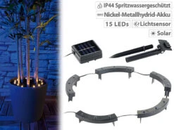 Lunartec Pflanzenstrahler Solar:Solar-Rundum-Licht Für Pflanzen, 15 LEDs, Dämmerungssensor, IP44