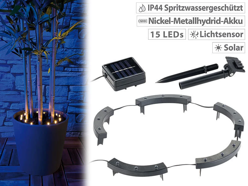 Lunartec Pflanzenstrahler Solar:Solar-Rundum-Licht Für Pflanzen, 15 LEDs, Dämmerungssensor, IP44