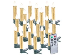 Lunartec Baumkerzen:20er-Set LED-Weihnachtsbaumkerzen Mit Fernbedienung Und Timer, Gold
