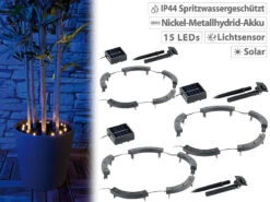 Lunartec Blumen Beleuchtung:Solar-Rundum-Licht F. Blumen, 15 LEDs, Dämmerungssensor, IP44, 3er-Set