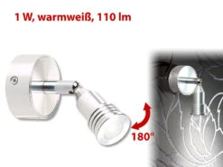 Lunartec Spot-Beleuchtung:LED-Wandspot M. Aluminium-Gehäuse, 1 Watt, 110 Lumen, Warmweiß 3.000 K