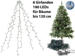 Lunartec Lichterkette Christbaum:Weihnachtsbaum-Überwurf-Lichterkette Mit 6 Girlanden & 180 LEDs, IP44