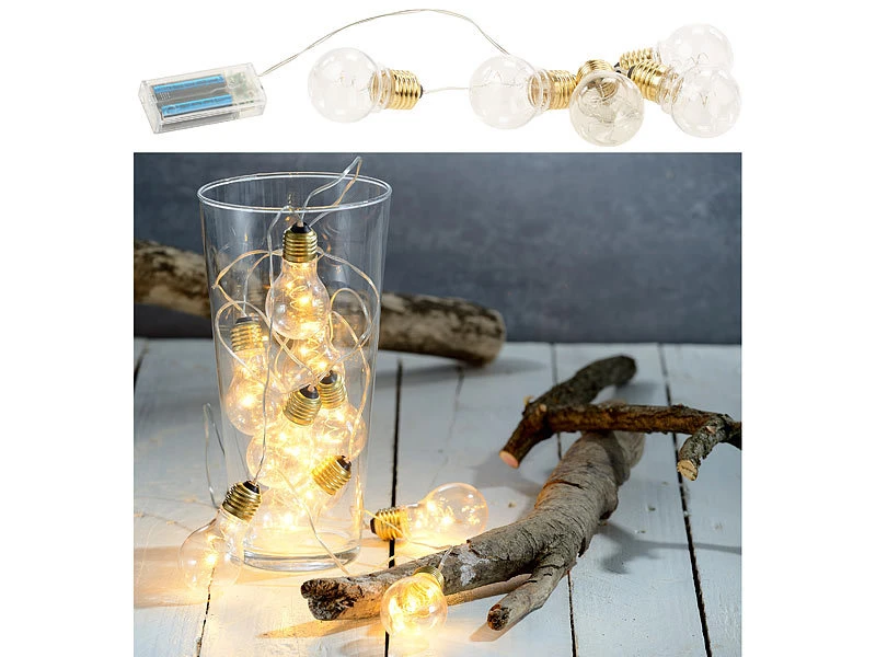 Lunartec Glühbirne Mit Batterie:Party- & Deko-Lichterkette, 5 LED-Glühbirnen, Batteriebetrieb, 150 Cm – Bild 2