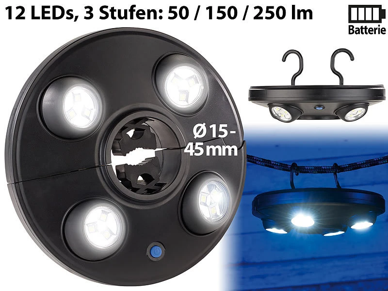 Luminea Schirmbeleuchtung LED:LED-Schirmleuchte LSL-250 Mit 4 Dreh- Und Dimmbaren Spots, 250 Lumen