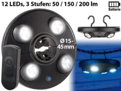 Luminea Sonnenschirmlampe:LED-Schirmleuchte Mit 4 Dreh- & Dimmbaren Spots, 200 Lm, Fernbedienung
