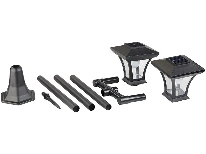 Royal Gardineer Solar LED Laterne:2-flammige Solar-LED-Gartenlaterne, SWL-25, 0,36 W, 24 Lm, 185 Cm Hoch – Bild 6
