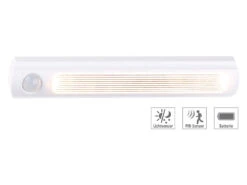 Luminea Schranckleuchte:Batterie-LED-Schrankleuchte, PIR- & Lichtsensor, 0,6 W, 25 Lm, 6000 K