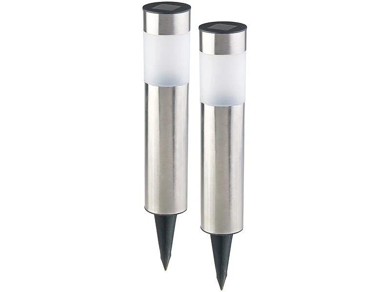 Lunartec Solarlampe Garten:2er-Set Elegante Solar-LED-Wegeleuchten Aus Edelstahl, Mit Lichtsensor – Bild 5