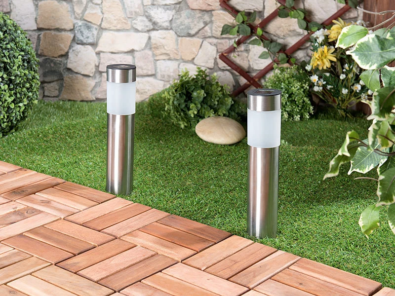 Lunartec Solarlampe Garten:2er-Set Elegante Solar-LED-Wegeleuchten Aus Edelstahl, Mit Lichtsensor – Bild 7