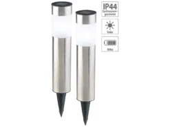 Lunartec Solarlampe Garten:2er-Set Elegante Solar-LED-Wegeleuchten Aus Edelstahl, Mit Lichtsensor
