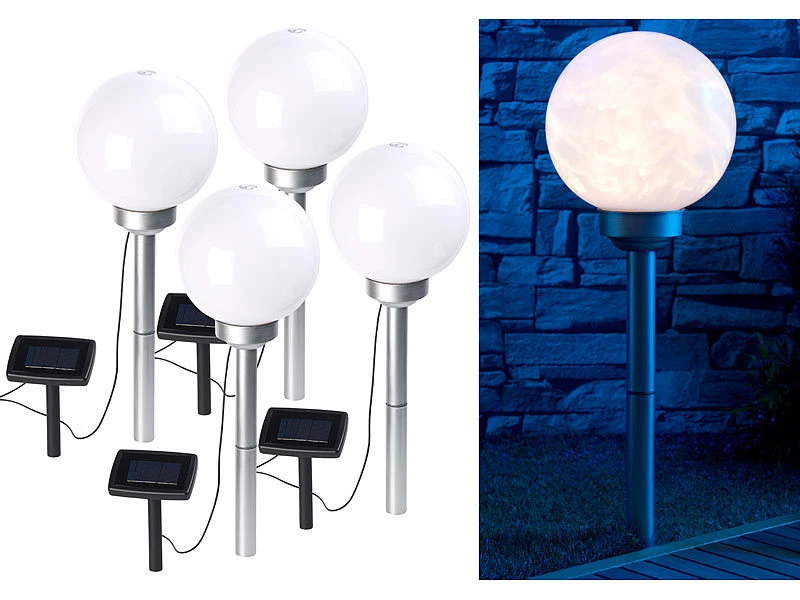 Lunartec Kugelleuchten:4er-Set Solar-LED-Leuchtkugeln, Rotierender Effekt, Erdspieß, Ø 20 Cm – Bild 2