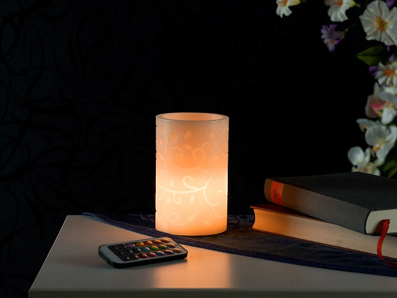 Lunartec LED Projektorkerze:Echtwachskerze Mit Farbwechsel-LED Und Laser-Projektor, Fernbedienung – Bild 7