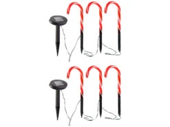 Lunartec Solar Weihnachtsdeko:Solar-LED-Gartenstecker "Zuckerstangen", IP33, Im 6er-Set