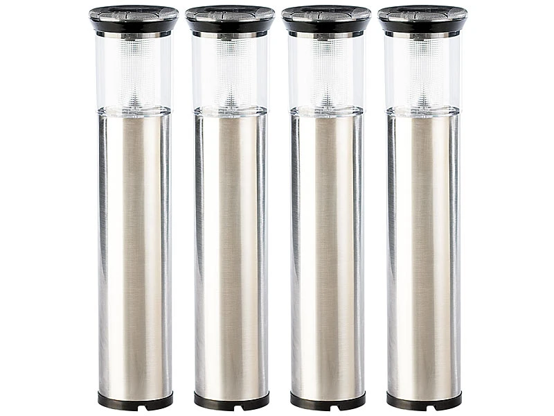 Lunartec LED Wegeleuchten Set:Edelstahl Solar Wegeleuchte "Leuchtturm", Mit Lichtsensor, 4er-Set