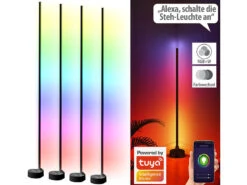 Luminea Home Control Stehlampe Alexa:4er-Set WLAN-Steh-/Eck-Leuchten Mit RGB-CCT-IC-LEDs, 12W, App, Schwarz