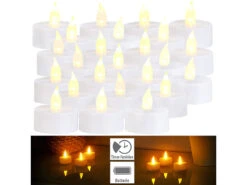 Britesta Flammenlose Teelichter:24er-Set LED-Teelichter Mit Täuschend Echter Flackernder Flamme &Timer
