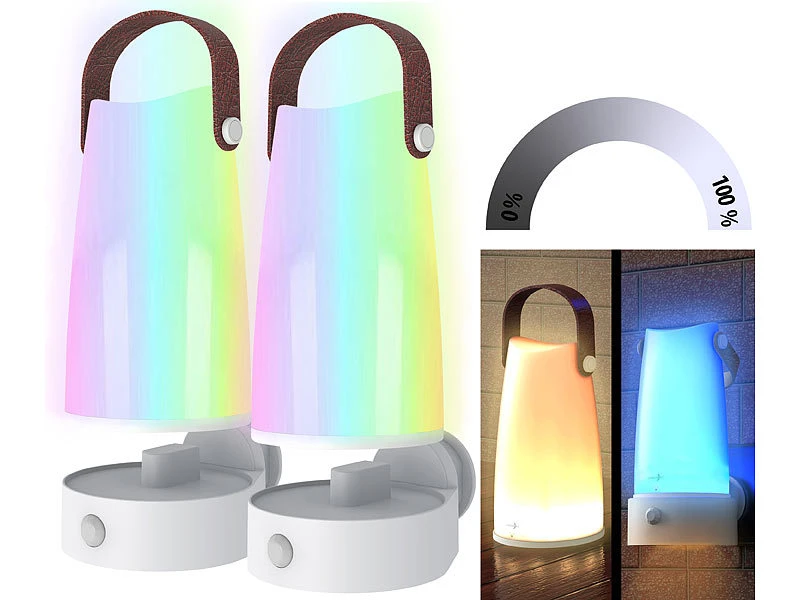 Lunartec 2er-Set 2in1-Steckdosen-Nachtlichte Mit PIR-Sensor & Akku-Tischleuchte – Bild 2