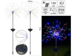 Lunartec Solar-LED-Gartenlichter:2er-Set Garten-Solar-Lichtdekos Mit Feuerwerk-Effekt, 120 LEDs, IP44