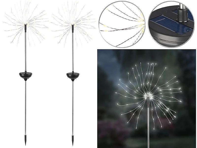 Lunartec Solar-LED-Gartenlampe:2er-Set Garten-Solar-Lichtdekos Mit Je 120 LEDs, Kupferdraht, IP44 – Bild 2