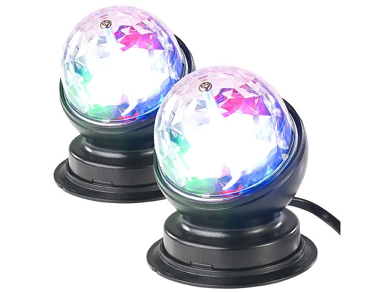 Lunartec Discolicht:2er-Set Rotierende 360°-Disco-Leuchten Mit RGB-LED-Farbeffekten, 3 W – Bild 2