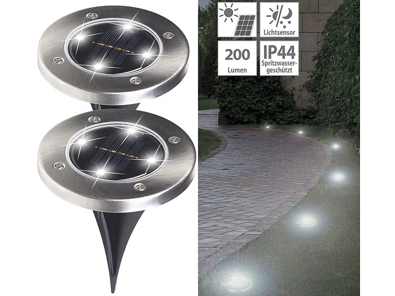 Lunartec Bodenleuchten:4er-Set Solar-Gartenstrahler Mit Erdspieß, 200 Lm, IP44 – Bild 9