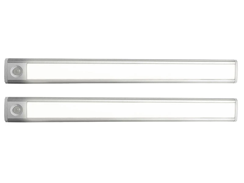 Lunartec Leuchten:2er-Set Akku-LED-Lichtleiste, Licht- & Bewegungssensor, Tageslichtweiß