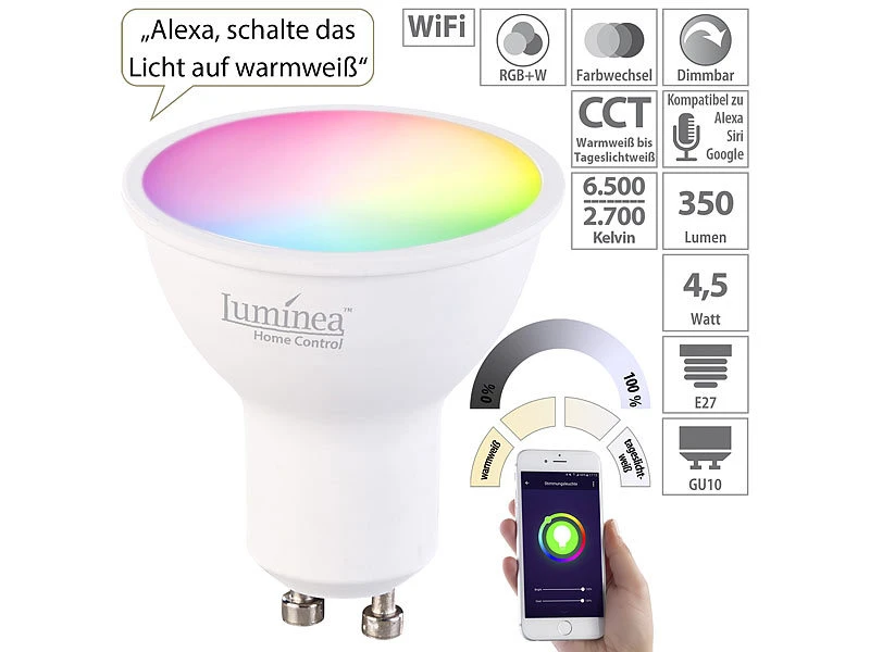 Luminea LED Deckenstrahler:Schwenkbarer Alu-Wand- & Deckenspot, Weiß, Mit WLAN-LED-Spot – Bild 9