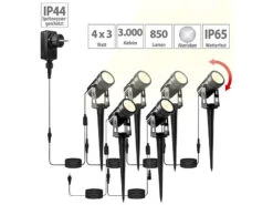 Luminea LED Garten:6er-Set Aluminium-Gartenspots Mit COB-LEDs Und Erdspieß, 850 Lm, 12 W