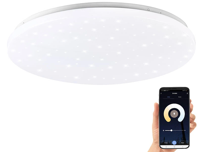 Luminea Home Control Deckenbeleuchtung:Smarte WLAN-Sternen-Deckenleuchte Mit CCT-LEDs, 36 W, 2500 Lm, Ø 48 Cm – Bild 3
