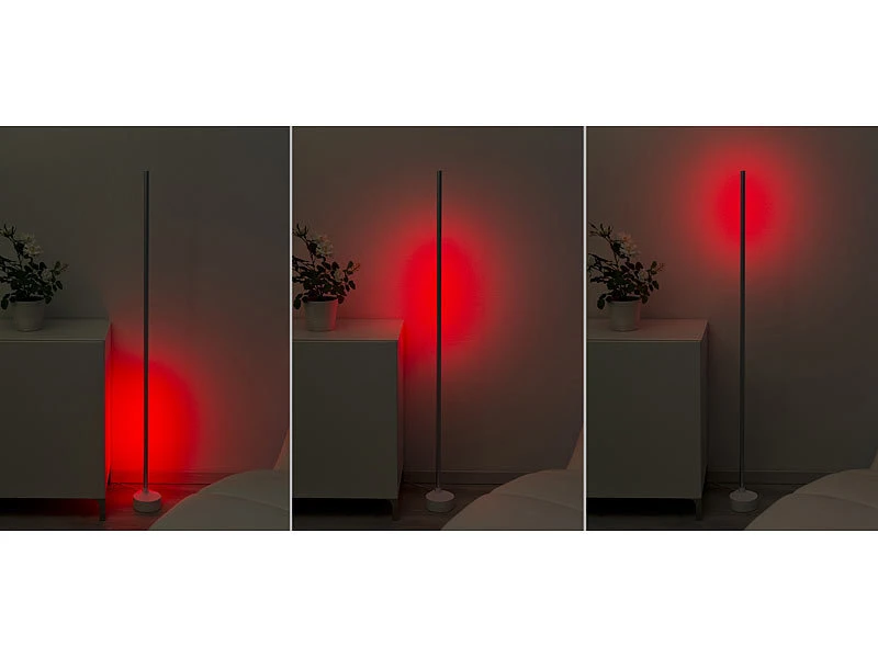 Luminea Home Control Eck Stehlampe:4er-Set WLAN-Steh-/Eck-Leuchten Mit RGB-CCT-IC-LEDs, 12W, Dimmbar, App – Bild 10