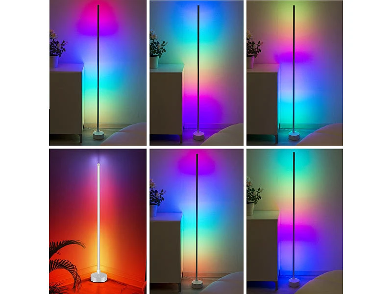 Luminea Home Control Eck Stehlampe:4er-Set WLAN-Steh-/Eck-Leuchten Mit RGB-CCT-IC-LEDs, 12W, Dimmbar, App – Bild 4