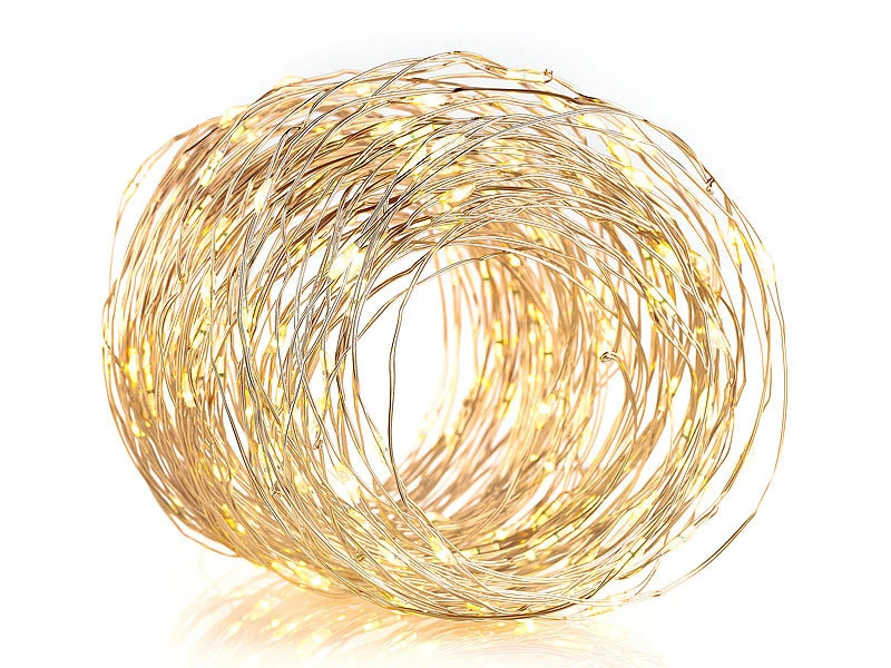 Luminea Home Control Drahtlichterkette:2er Set WLAN-Kupferdraht-Lichterkette Mit 100 LEDs, 8 Modi, App, 10 M – Bild 8