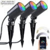 Luminea Home Control Strahler:3er-Set WLAN-Gartenstrahler, Dimmbar, RGB & CCT, 1.560 Lm, IP65, App
