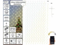 Luminea Home Control Lichterketten-Netz:2er WLAN-LED-Lichtervorhang, 300 CCT-LEDs, Dimmbar, App, IP44, 3x3 M