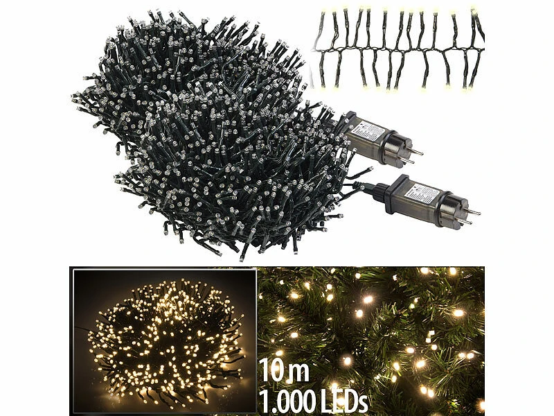 Lunartec Terrassen-Lichterkette:2er LED-Büschel-Lichterkette, 1.000 LEDs, 8 Modi, IP44, 10 M, Warmweiß – Bild 2