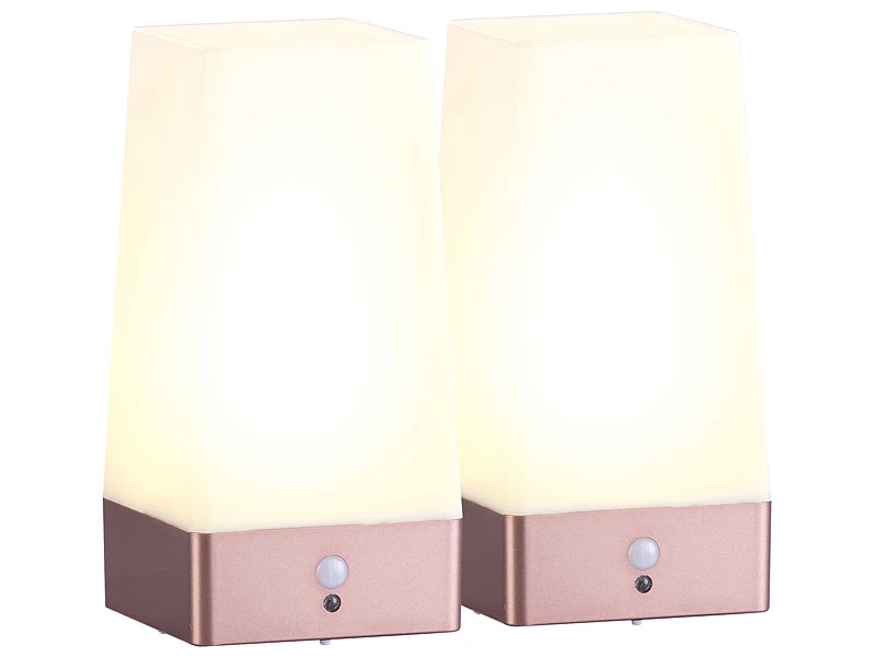 Lunartec LED Akku Tischleuchte:2er-Set LED-Akku-Tischlampen Mit PIR-Bewegungs-Sensor, USB, Warmweiß – Bild 2