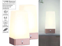 Lunartec LED Akku Tischleuchte:2er-Set LED-Akku-Tischlampen Mit PIR-Bewegungs-Sensor, USB, Warmweiß