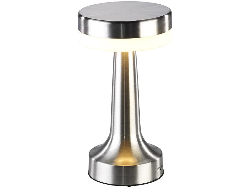 Lunartec LED Tischlampe Kabellos:2er Set LED-Akku-Tischleuchte,3 Dimmstufen,Edelstahl-Optik,1.500 MAh – Bild 12