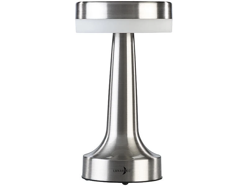 Lunartec LED Tischlampe Kabellos:2er Set LED-Akku-Tischleuchte,3 Dimmstufen,Edelstahl-Optik,1.500 MAh – Bild 9