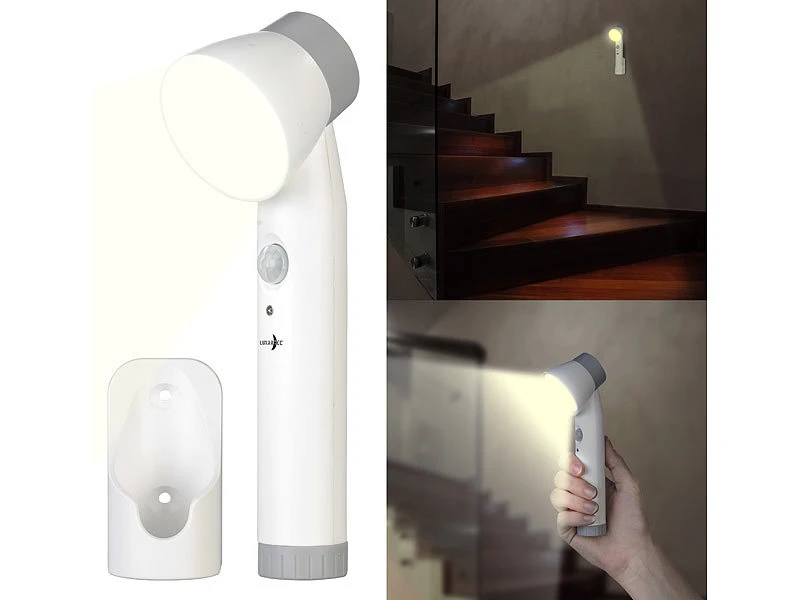Lunartec Treppenleuchte:3in1-Multifunktions-Leuchte & Nachtlicht Mit Akku, 100 Lm, PIR-Sensor – Bild 2