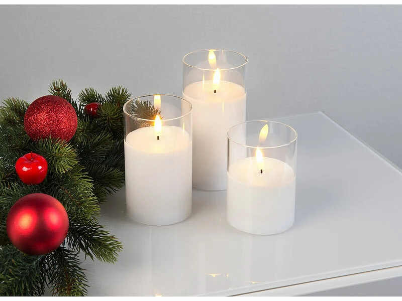 Britesta LED-Kerzen-Set Mit Timer:3er-Set LED-Echtwachskerzen In Transparenten Acrylgläsern, 3 Größen – Bild 4